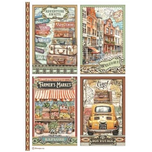 Stamperia - 4 Cards Art of Travelling A4 Rice Paper