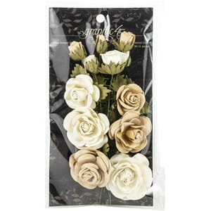 Graphic 45: Classic Ivory & Natural Linen Flowers, 15/Pkg