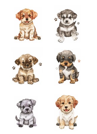 Reprint klippeark - Puppies, str A4