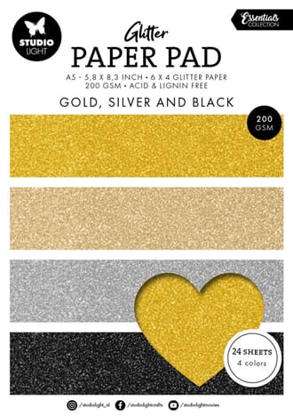 Studio Light - Gold, Silver And Black Glitter Paper Pad A5