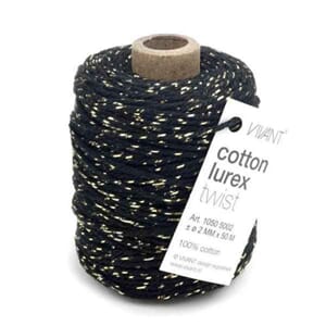 Dekortråd / twine - Black Cotton Lurex Cord 50m/Ø2mm